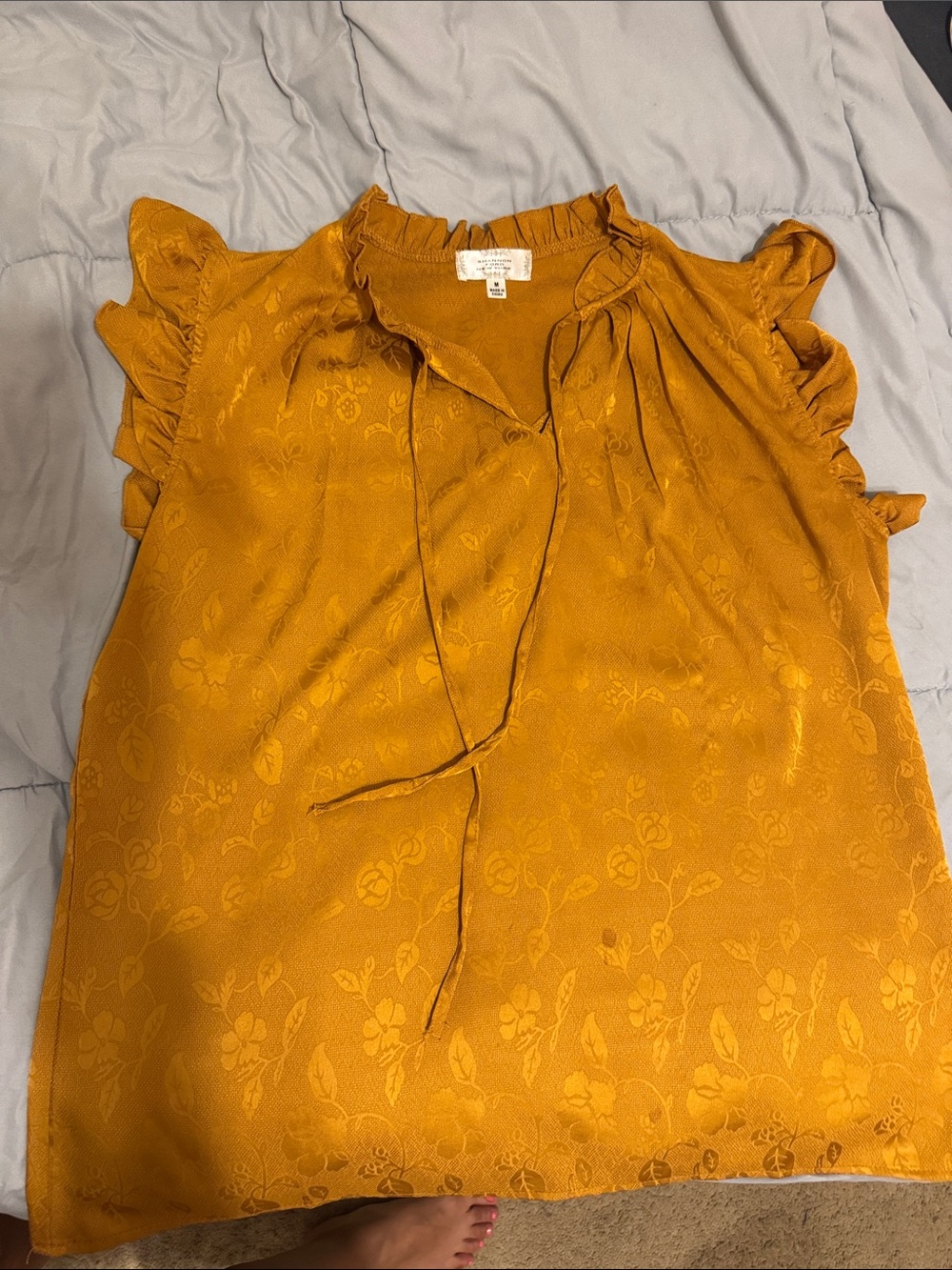 Ruffle Tie-Neck Blouse in Mustard
